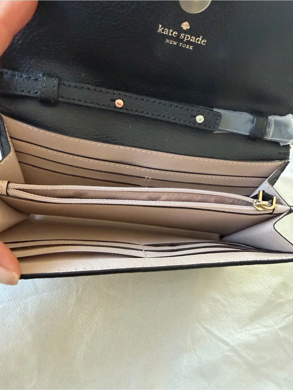 kate spade Black Leather Crossbody Wallet with Chain Strap
